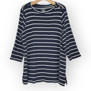 The Chico's Women's The Ultimate Tee in  Navy and Blue Striped size 3 (XL)